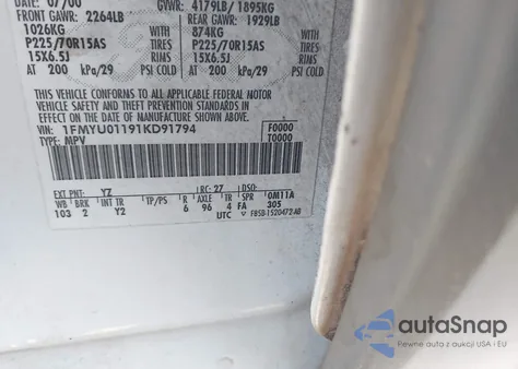 2001 Ford Escape Xls из США, поврежденный, VIN 1FMYU01191KD91794